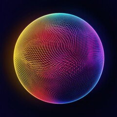 Fototapete - Vibrant colorful geometric sphere with a mesh pattern against a dark background, radiating energy.