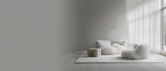 Poster - A white room with a white couch and a white rug