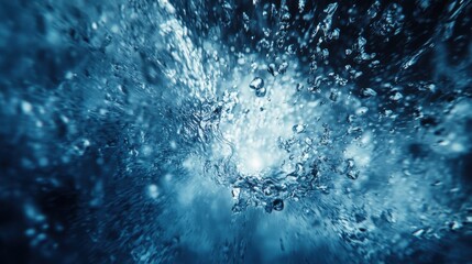 Poster - Dynamic close-up of water splashes, showcasing vibrant blue hues and intricate bubbles.
