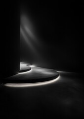 Sticker - A dark hallway with a curved wall and a light shining on it