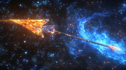 Aufkleber - Fiery and icy arrow flying through space, representing opposing forces.