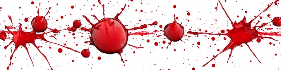 Poster - Red paint splatters on a white background, creating a dynamic and bold pattern suitable for artistic or dramatic themes.