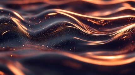 Poster - An abstract composition of flowing waves with a shimmering golden glow, creating a sense of movement.