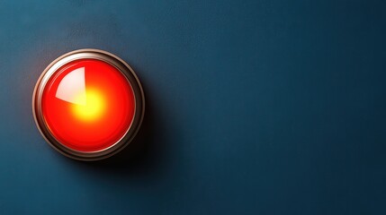 Poster - Bright Red Round Button on Blue Wall with Modern Design Elements