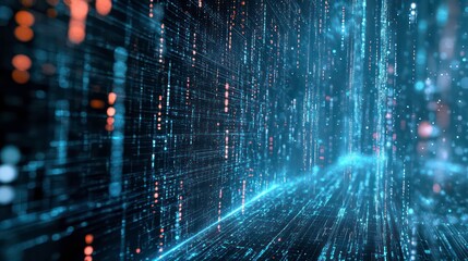 Poster - Abstract digital data stream flowing in a futuristic tunnel.