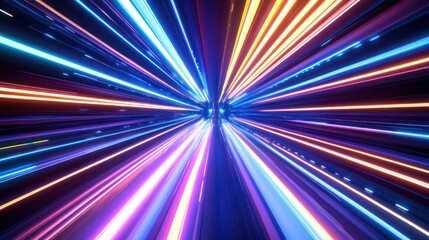 Poster - Abstract light streaks converging at a central vanishing point, creating a dynamic and energetic composition.