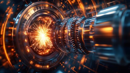 Poster - Futuristic technology with vibrant sparks emerging from a metallic core, creating a dynamic energy field.