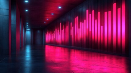 Wall Mural - Neon-lit corridor with pink and blue lights.