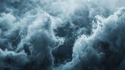 Poster - Abstract depiction of swirling clouds in shades of blue and gray, evoking a sense of mystery and calm.