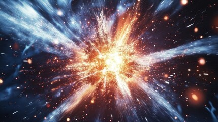 Poster - A stunning explosion of light and energy, showcasing vibrant orange and blue streaks in a cosmic scene.