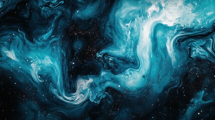 Poster - A vibrant abstract representation of a cosmic nebula in shades of blue and white, evoking a sense of wonder.