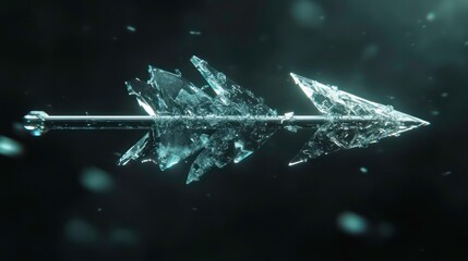 Aufkleber - Broken glass arrow, sharp, dark background, ice, teal, shattered, abstract.