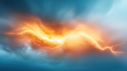 Poster - A bright orange and yellow lightning bolt in the sky