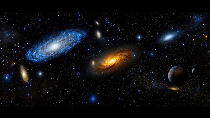 Wall Mural - a galaxy with a blue and yellow spiral in the middle