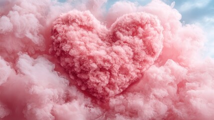 Canvas Print - A pink heart in the clouds of a blue sky