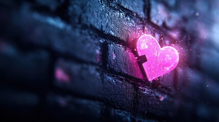 Wall Mural - A pink heart on a brick wall with a keyhole