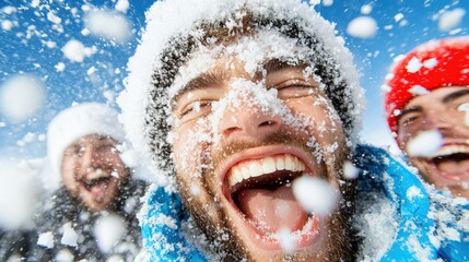 Wall Mural - A group of people laughing in the snow