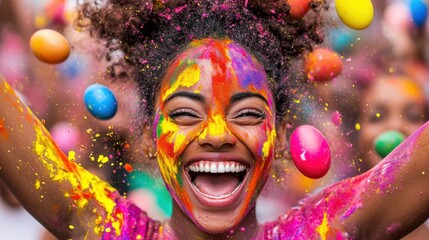 Wall Mural - A woman with her face covered in colored powder