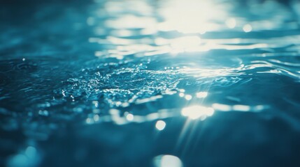 Poster - Glittering blue water surface reflecting light, creating a serene and tranquil atmosphere.