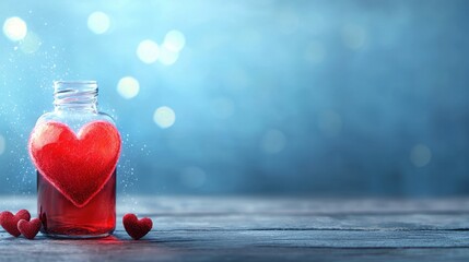 Canvas Print - A glass jar filled with red hearts on a wooden table