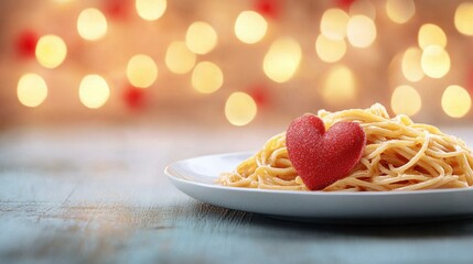 Poster - A plate of spaghetti with a red heart on top of it