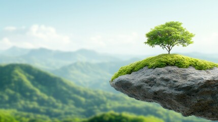 Canvas Print - A lone tree sitting on top of a rock in the middle of a mountain