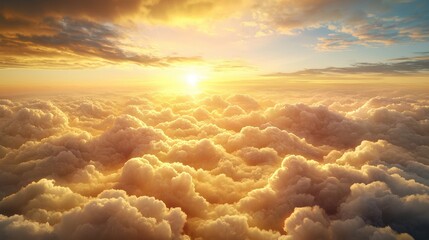 Canvas Print - A view of the sun setting over the clouds from an airplane window