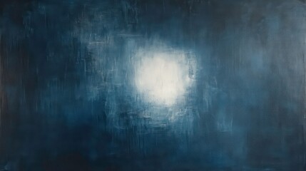 Poster - Abstract painting in shades of blue with a bright white center, resembling a moon or light source.