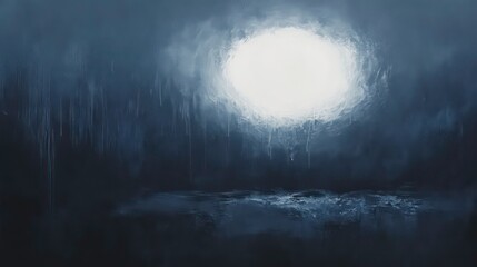 Poster - Glowing light shines through a large hole in an icy cave.