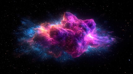 Wall Mural - A vibrant cosmic nebula in shades of pink and blue, bursting with energy and light, creating a breathtaking view.