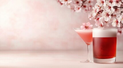 Poster - A couple of glasses filled with drinks sitting on top of a table