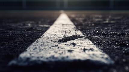 Poster - Close-up view of a painted line on an outdoor sports court, capturing texture and details of the surface.