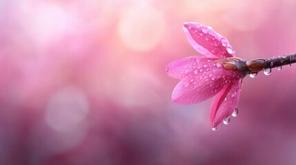 Wall Mural - A pink flower with water droplets on it