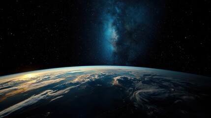 Wall Mural - a view of the earth from space, with a large body of water and a cloudy sky