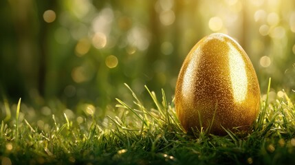 Canvas Print - A golden egg sitting in the grass on a sunny day