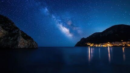Wall Mural - the night sky is filled with stars and the moon is shining brightly