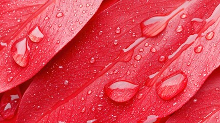 Poster - A close up of water droplets on a red leaf