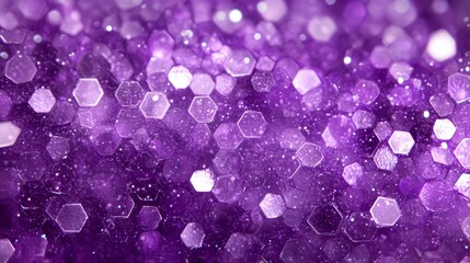 Poster - Purple pastel medical and tech background with hexagon pattern and bright sparkles. Realistic vector abstract bg with honeycomb geometric cell texture for medicine and science technology design.