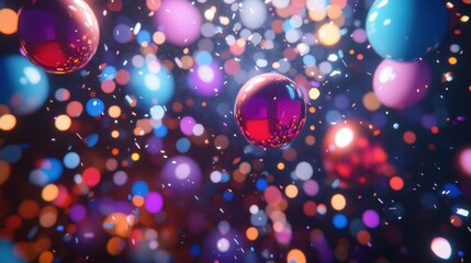 Poster - Colorful balloons and confetti create a vibrant atmosphere for festive celebrations and joyful gatherings. Generative AI