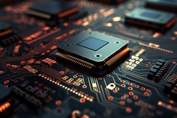 Poster - Close up of cpu connecting to motherboard, showcasing intricate electronic circuitry and highlighting technological advancement