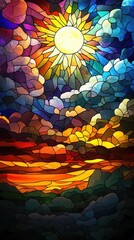 Sticker - Vibrant Stained Glass Sunset Landscape Artwork