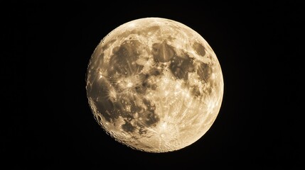 A stunning close-up of a full moon against a black night sky, capturing its craters and textures beautifully.