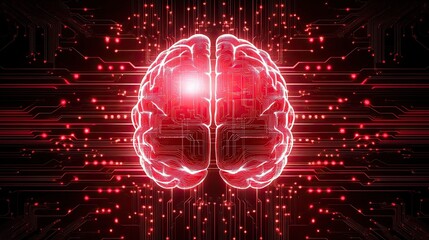Poster - a digital brain with circuit lines depicting in cybersecurity defense systems