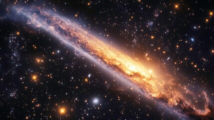 Poster - A vibrant, elongated galaxy with bright central core, surrounded by a field of stars.