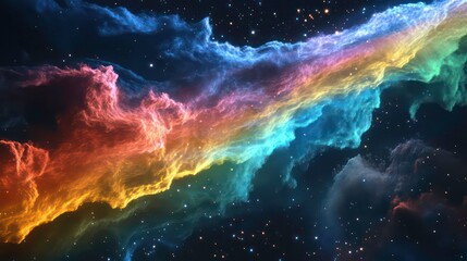 Poster - Vibrant, colorful nebula in space with swirling gas and dust clouds.