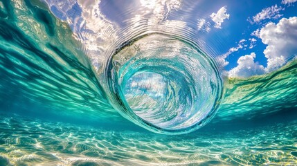 Poster - Colorful jellyfish gracefully swirl through the bright, clear waters, creating a mesmerizing display. Sunlight sparkles on the surface, enhancing the beauty of this underwater ballet