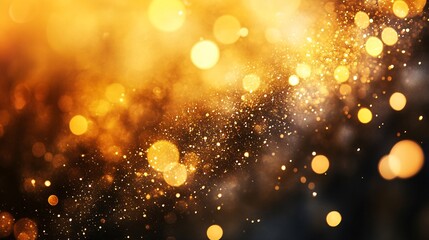 Poster - Golden particles and bokeh lights creating festive background