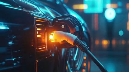 Aufkleber - Electric vehicle charging at night in city.