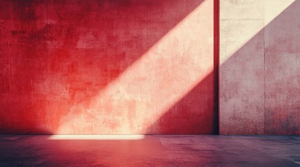 Aufkleber - Light beam creating a triangle on red wall in empty room
