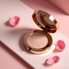 Wall Mural - Radiant Rose A Luxurious Makeup Compact on Minimalist Surface